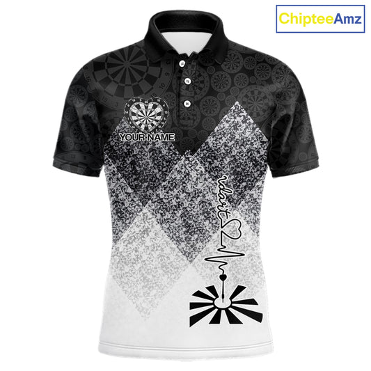 Black White Grunge Heart Dartboard Men Darts Valentine Shirt Custom Dart Polo Couple Gifts NYN2553