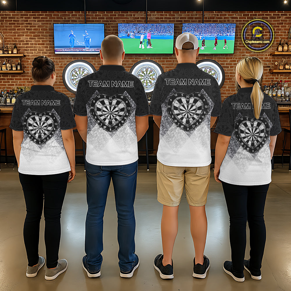 Black White Grunge Heart Dartboard Men Darts Valentine Shirt Custom Dart Quarter-Zip Couple Gifts NYN2553