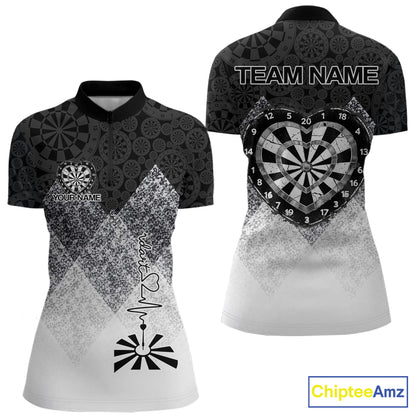 Black White Grunge Heart Dartboard Women Darts Valentine Shirt Custom Dart Quarter-Zip Couple Gifts NYN2553