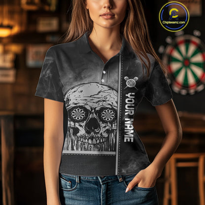 Custom Black And Grey Smokes Skull Dartboard Dart Shirts For Women Dart Team Jerseys NYN0067