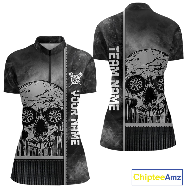 Custom Black And Grey Smokes Skull Dartboard Dart Shirts For Women Dart Team Jerseys NYN0067