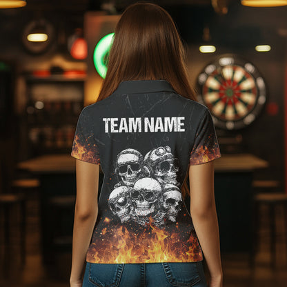 Personalized Fire Flame And Skulls Dart Shirts For Women, Custom Dart Team Jerseys NYN0021