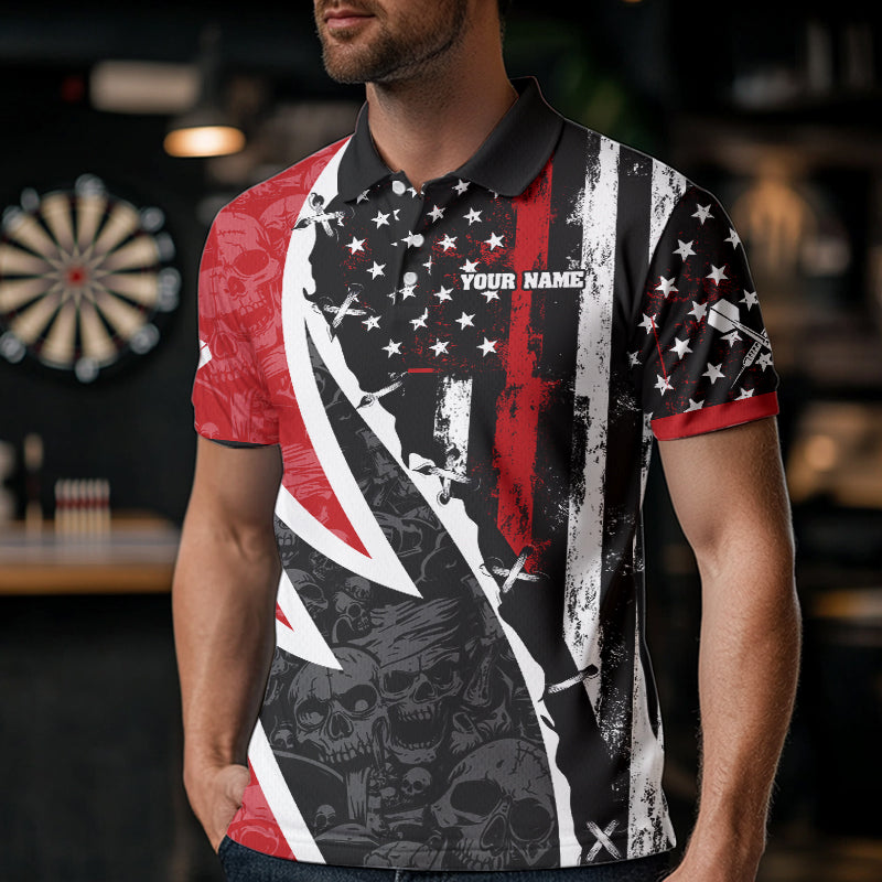 Skulls With Custom American Flag Dart Shirts For Men, Dart Team Jerseys NYN0024
