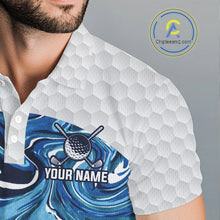 Load image into Gallery viewer, Mens Golf Clothing Blue Fluid Pattern Golf Polo Shirt Custom White Golf Ball Golf Upf Shirts NYN2929