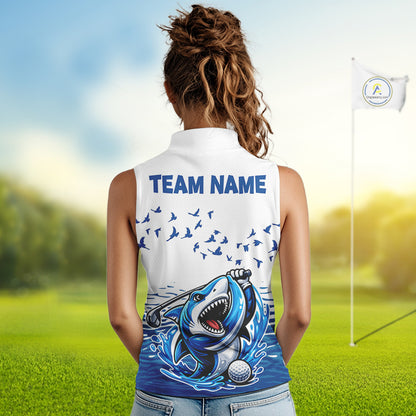 Women Funny Golf Shirts Waving Pattern Sleeveless Golf Clothing Custom Shark Golf Polo, Best Golf Gifts NYN2934