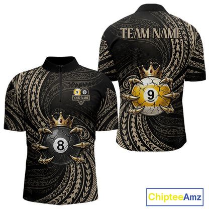 Tribal Pattern Billiard Shirts For Men Custom  Skull Crown 8 Ball And 9 Ball Billiard Team Jersey NYN3134