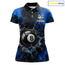 Load image into Gallery viewer, Watering 8 Ball Pool Billiard Shirts For Women Personalized Blue Splatter Billiard Team Jersey NYN3135