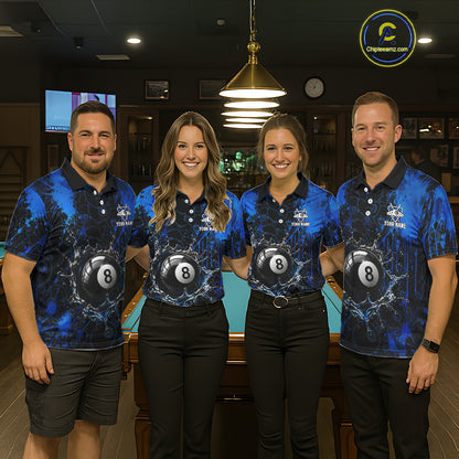 Watering 8 Ball Pool Billiard Shirts For Women Personalized Blue Splatter Billiard Team Jersey NYN3135