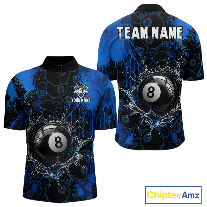 Watering 8 Ball Pool Billiard Shirts For Men Personalized Blue Splatter Billiard Team Jersey NYN3135