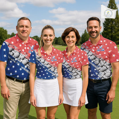 Red And Blue Grunge Golf Apparel Patriotic Mens Golf Polo Shirts, Golf Team Outfits NYN3321