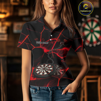 Flame Dartboard & Chains Darts Shirt For Women - Custom Name & Team Jersey | Opt1 - Red NYN0625