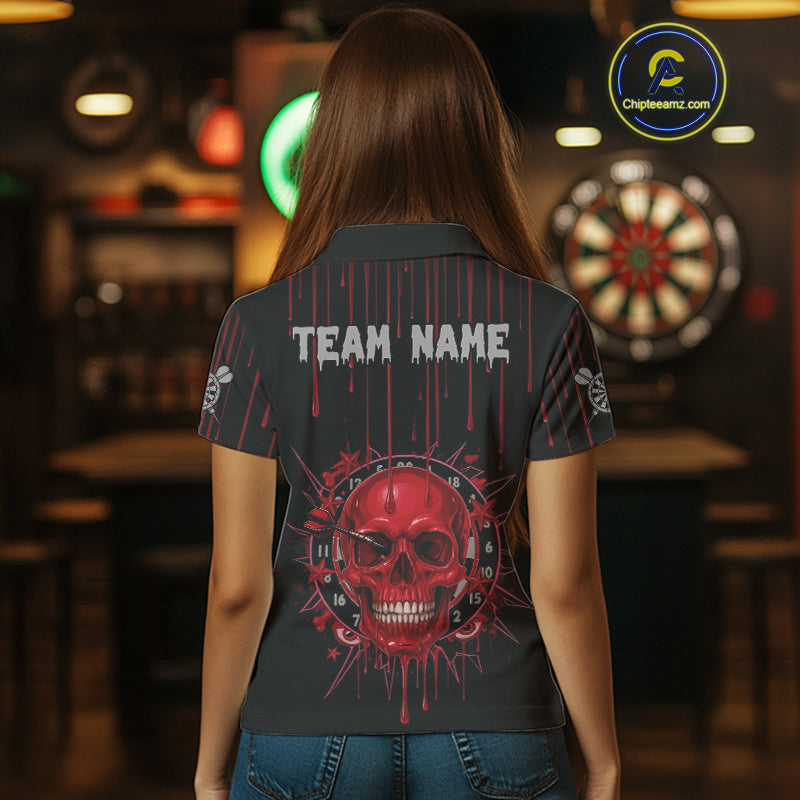 Custom Red Dripping Horror Skull Dartboard Dart Women Polo Jerseys Dart Team Shirts NYN1756