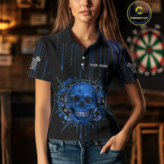 Custom Blue Dripping Horror Skull Dartboard Dart Women Polo Jerseys Dart Team Shirts NYN1758