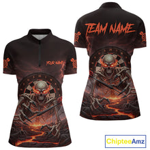 Load image into Gallery viewer, Lightning Orange Skeleton Dartboard Custom Women Quarter-Zip Dart Shirt Gifts For Dart Players NYN1764