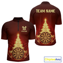 Load image into Gallery viewer, Red Snowflake Dartboard Christmas Custom Men Quarter-Zip Dart Jerseys Xmas Dart League Shirt NYN2051