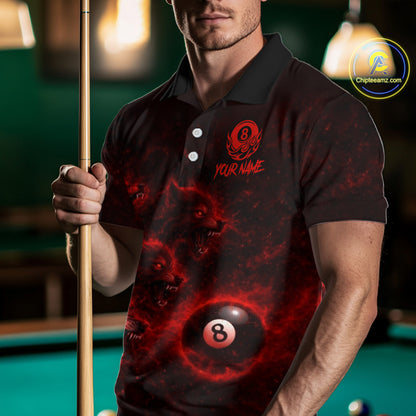 Horror Wolfs Red Flames Smoke Pool 8 Ball Men Billiard Shirt Custom Ball Billiard Team Attire NYN2562