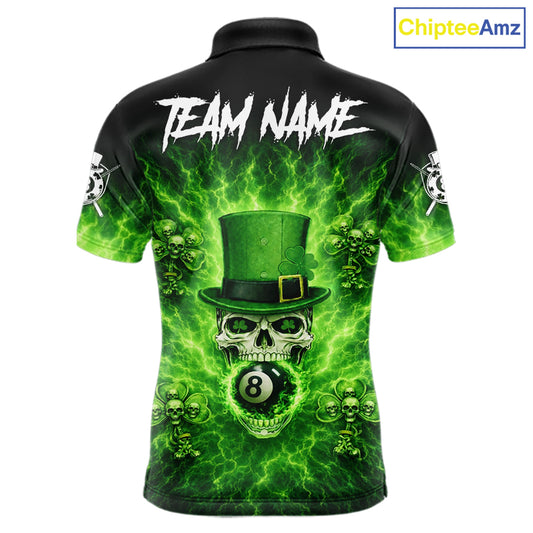 Flaming Shamrock Skull Pool 8 Ball Men Billiard Shirt Custom St Patrick's Day Billiard Team Attire NYN2561