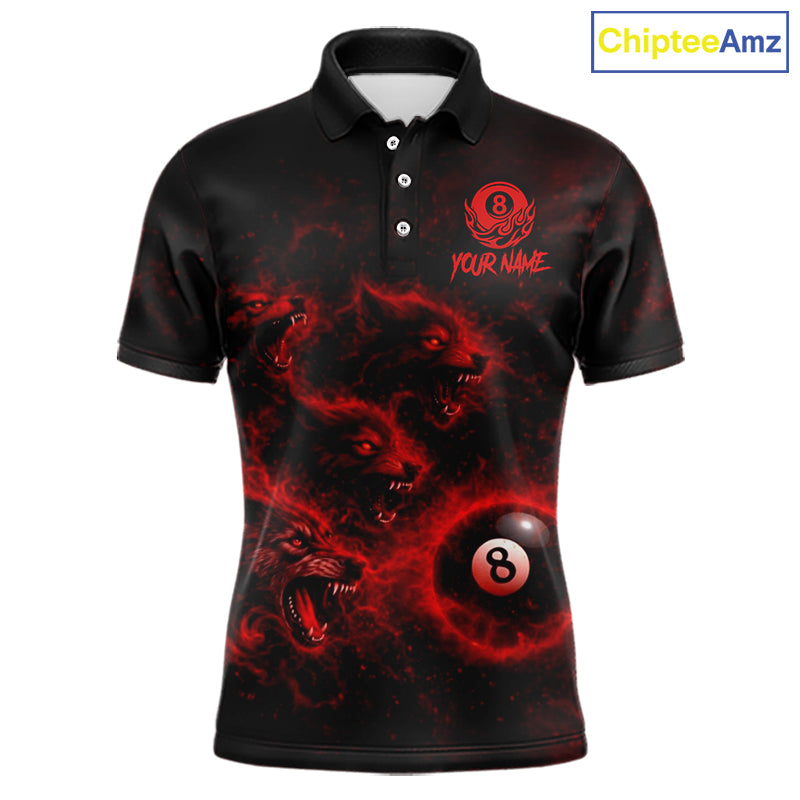 Horror Wolfs Red Flames Smoke Pool 8 Ball Men Billiard Shirt Custom Ball Billiard Team Attire NYN2562