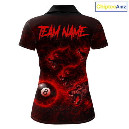 Horror Wolfs Red Flames Smoke Pool 8 Ball Women's Billiard Shirt Custom Ball Billiard Team Attire NYN2562