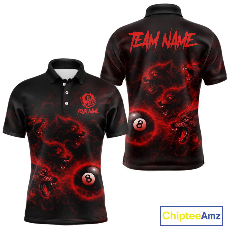 Horror Wolfs Red Flames Smoke Pool 8 Ball Men Billiard Shirt Custom Ball Billiard Team Attire NYN2562
