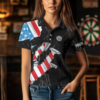 Custom American Flag Grunge Style Dart Shirts For Women, Dart Team Jerseys NYN0025