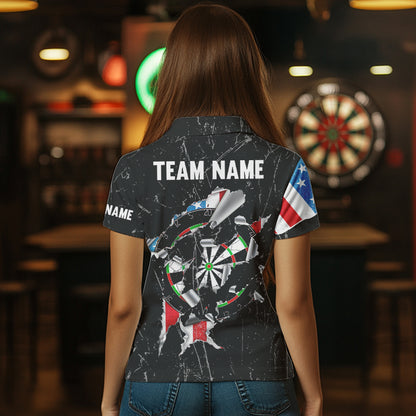 Custom American Flag Grunge Style Dart Shirts For Women, Dart Team Jerseys NYN0025