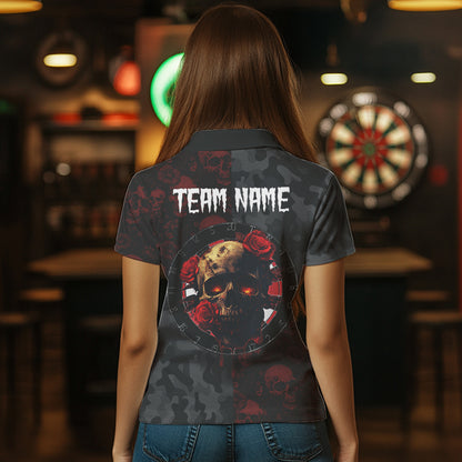 Red Rose Skulls And Dartboard Style Dart Shirts For Women, Custom Dart Jerseys NYN0028