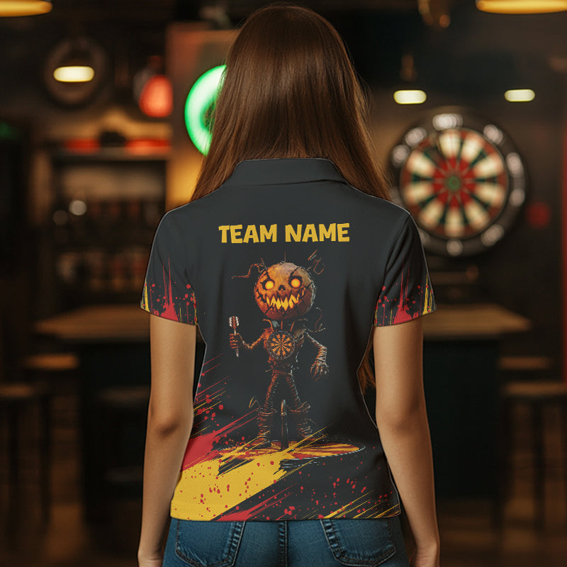 Custom Black-Yellow Pumpkins Funny Halloween Dart Shirts For Women Dart Tournament Jerseys NYN0030