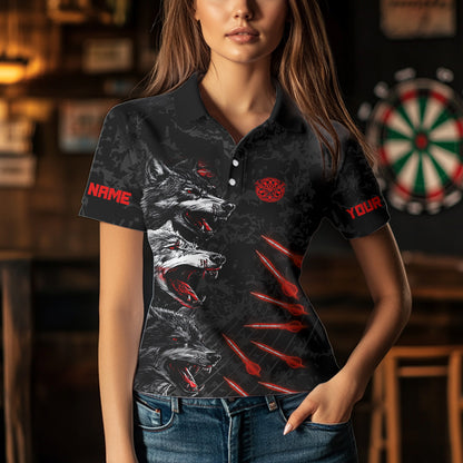 Custom Black-Red Wolfs Grunge Dart Shirts For Women Outfits Dart Tournament Jerseys NYN0032