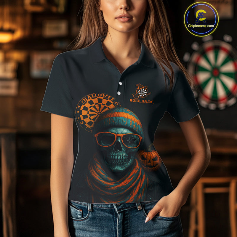 Custom Halloween Women Darts Shirt Personalized Halloween Pumpkin Skull Darts Jerseys NYN1230