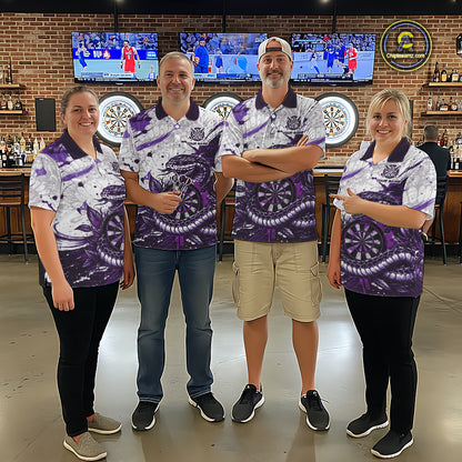 Custom White And Purple Splatter Cobra Dartboard Men Darts Polo Shirts Grunge Dart Jerseys NYN2270