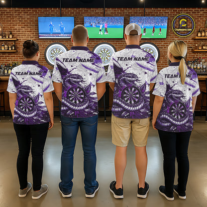 Custom White And Purple Splatter Cobra Dartboard Men Darts Polo Shirts Grunge Dart Jerseys NYN2270