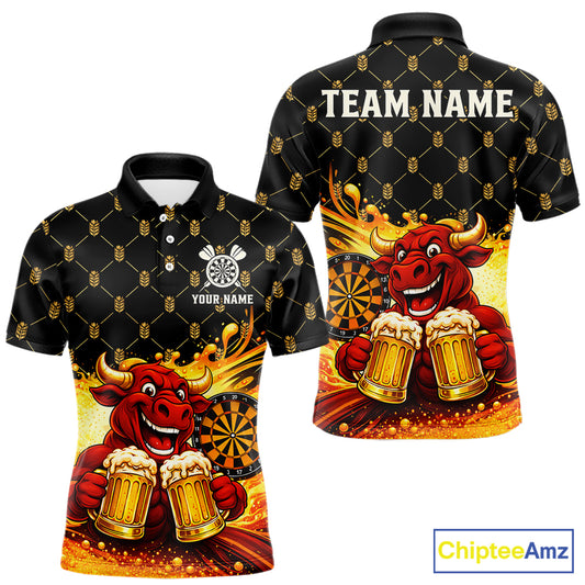 Bull & Cheer Beers Dartboard Custom Funny Darts Polo Shirts Men Dart Team Jerseys | Black NYN2272