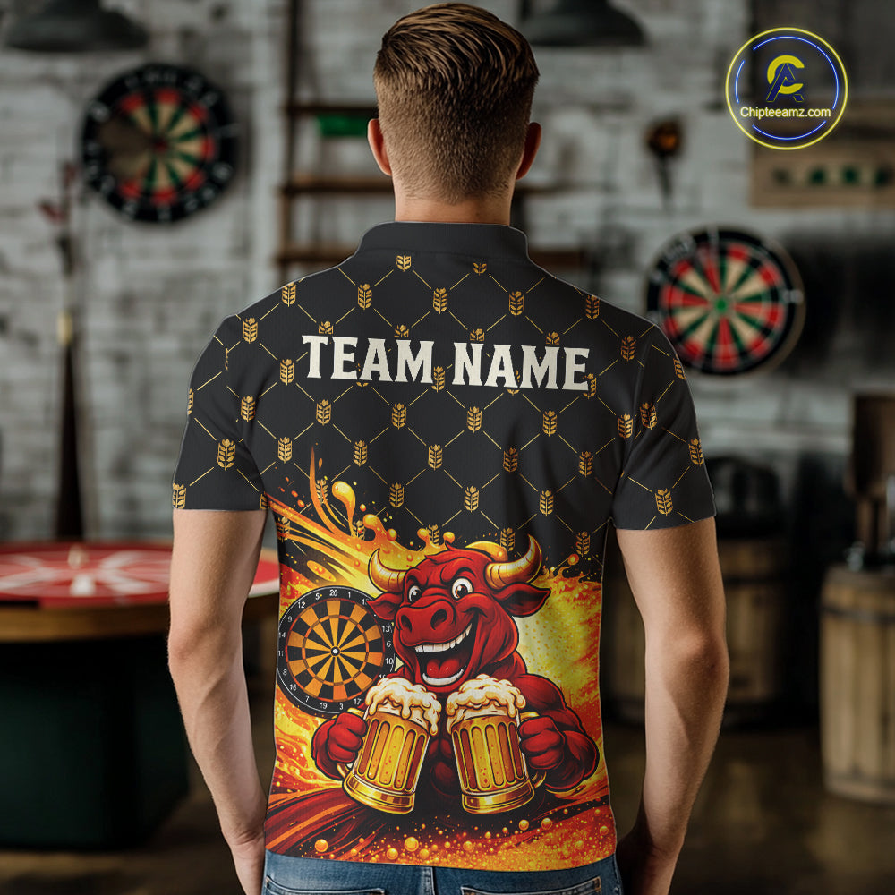 Bull & Cheer Beers Dartboard Custom Funny Darts Polo Shirts Men Dart Team Jerseys | Black NYN2272