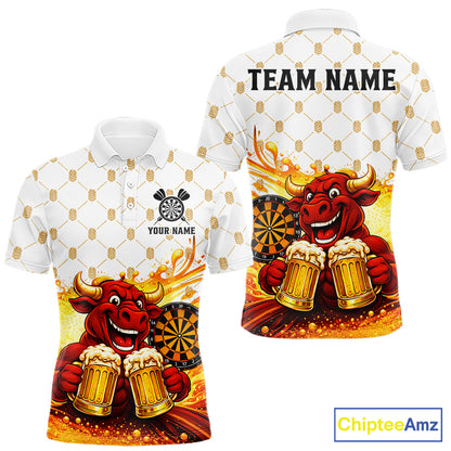 Bull & Cheer Beers Dartboard Custom Funny Darts Polo Shirts Men Dart Team Jerseys | White NYN2273