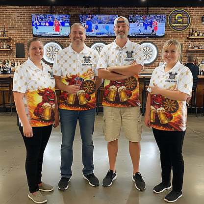 Bull & Cheer Beers Dartboard Custom Funny Darts Polo Shirts Men Dart Team Jerseys | White NYN2273