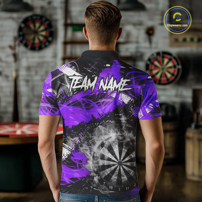Purple & Grey Smokes Dartboard Custom Men Darts Polo Shirts Grunge Dart League Jerseys NYN2278