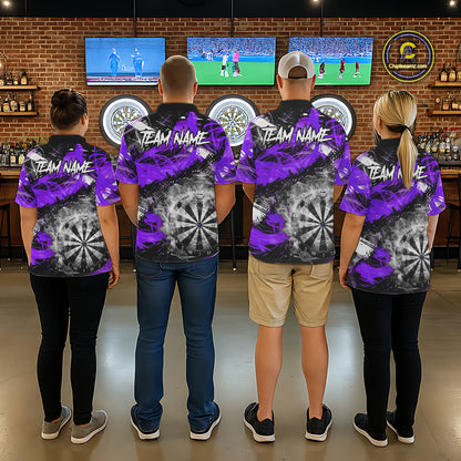 Purple & Grey Smokes Dartboard Custom Men Darts Polo Shirts Grunge Dart League Jerseys NYN2278