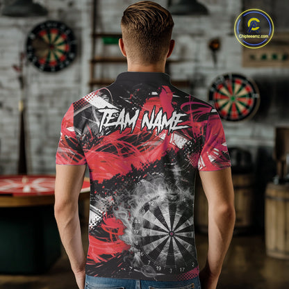 Red & Grey Smokes Dartboard Custom Men Darts Polo Shirts Grunge Dart League Jerseys NYN2279