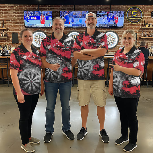 Red & Grey Smokes Dartboard Custom Women Darts Quarter-Zip Shirts Grunge Dart League Jerseys NYN2279
