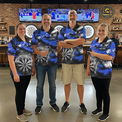 Blue & Grey Smokes Dartboard Custom Men Darts Polo Shirts Grunge Dart League Jerseys NYN2280