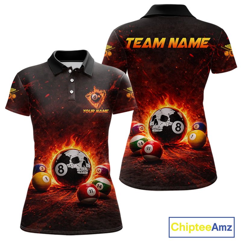 Fire Flame Grunge Pool Ball 3D Billiard Shirt For Women Personalized Skull 8 Ball Billiard Gifts NYN2568