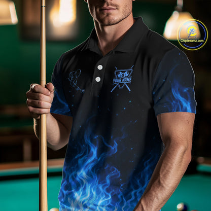 Custom Blue Flaming Pool 8 Ball Billiard Shirt For Men Personalized 3D Ball Billiard Attire Gifts NYN2570