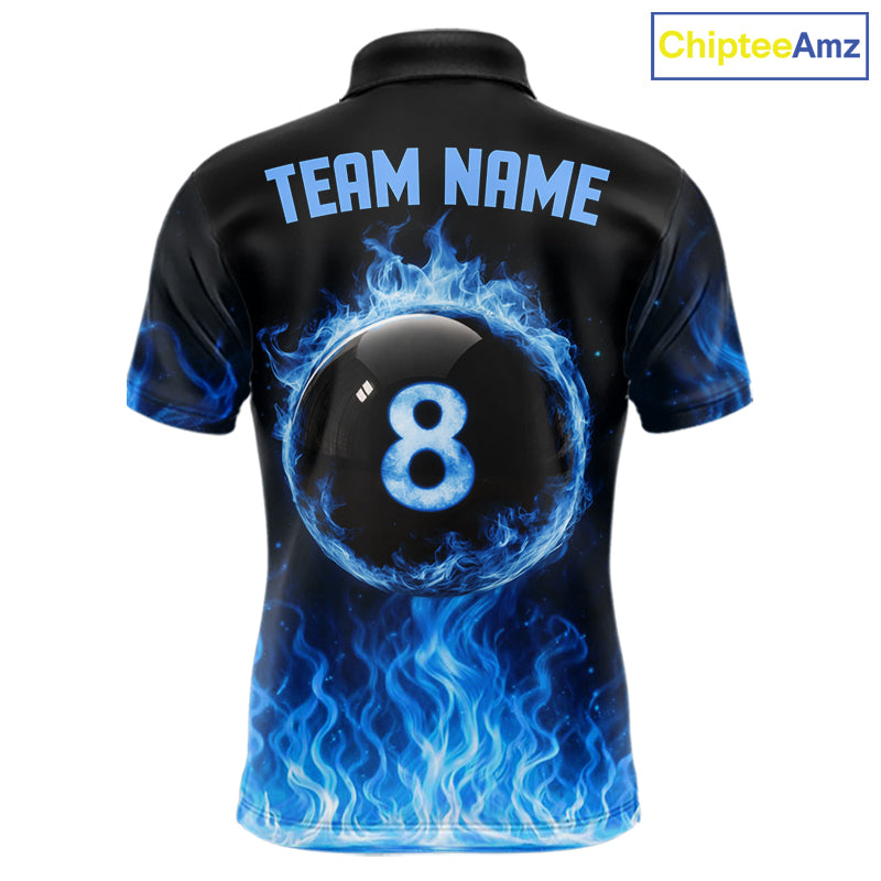 Custom Blue Flaming Pool 8 Ball Billiard Shirt For Men Personalized 3D Ball Billiard Attire Gifts NYN2570