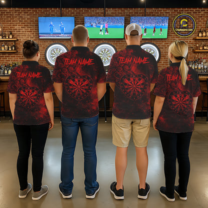 Red Grunge Roses Heart Dartboard Men Darts Valentine Shirt Custom Dart Polo Couple Gifts NYN2573