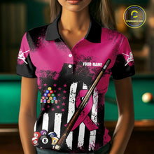 Load image into Gallery viewer, Pink Ribbon Grunge US Flag Patriotic Women Billiard Shirts Custom Breast Cancer Billiard Jerseys  NYN2943