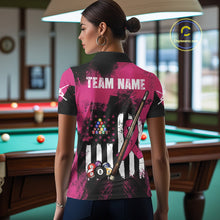 Load image into Gallery viewer, Pink Ribbon Grunge US Flag Patriotic Women Billiard Shirts Custom Breast Cancer Billiard Jerseys  NYN2943
