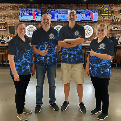 Custom Thunder Lightning Dartboard Men Dart Polo & 1/4-Zip Shirt, Gifts For Dart Players | Blue NYN3337