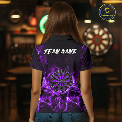 Custom Thunder Lightning Dartboard Women Dart Polo & 1/4-Zip Shirt, Gifts For Dart Players | Purple NYN3338