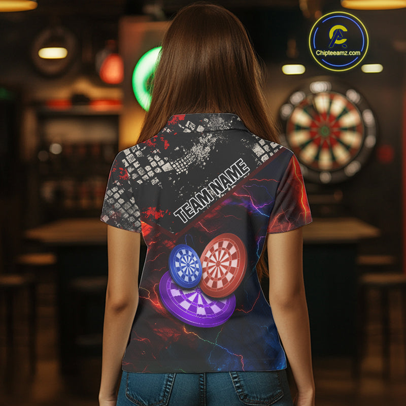 Colorful Thunder Dartboards Grunge Women's Darts Shirt - Custom Name & Team Jersey | Opt1 NYN0634